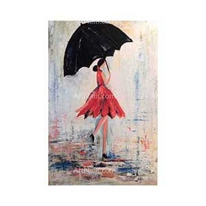 Rotes Kleid mit Regenschirm